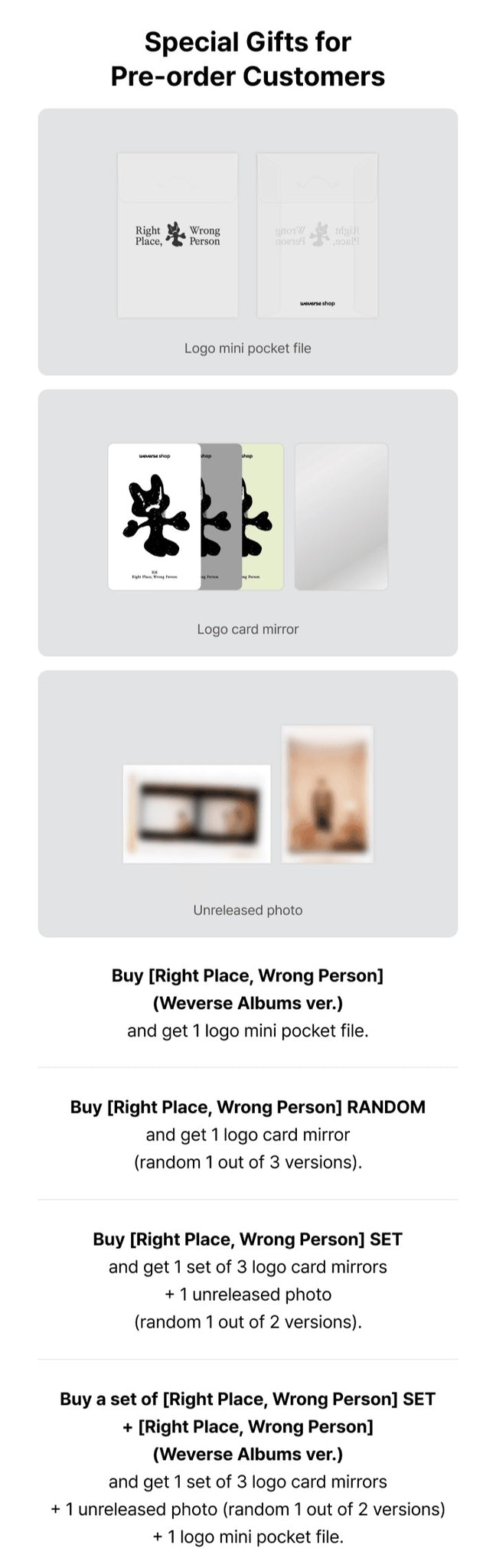RM (BTS) 2nd Solo Album Right Place, Wrong Person Weverse Pre-order Benefits: Logo Card Mirror, Photo, Logo Mini Pocket File