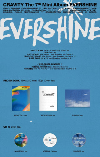CRAVITY 7th Mini Album EVERSHINE - NIGHTFALL / AFTERGLOW / SUNRISE Version Inclusions Photobook CD