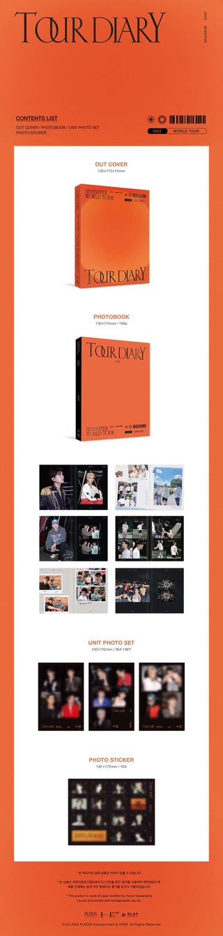  SEVENTEEN WORLD TOUR BE THE SUN SEOUL TOUR DIARY SET Inclusions Out Cover Photobook Unit Photo Set Photo Sticker