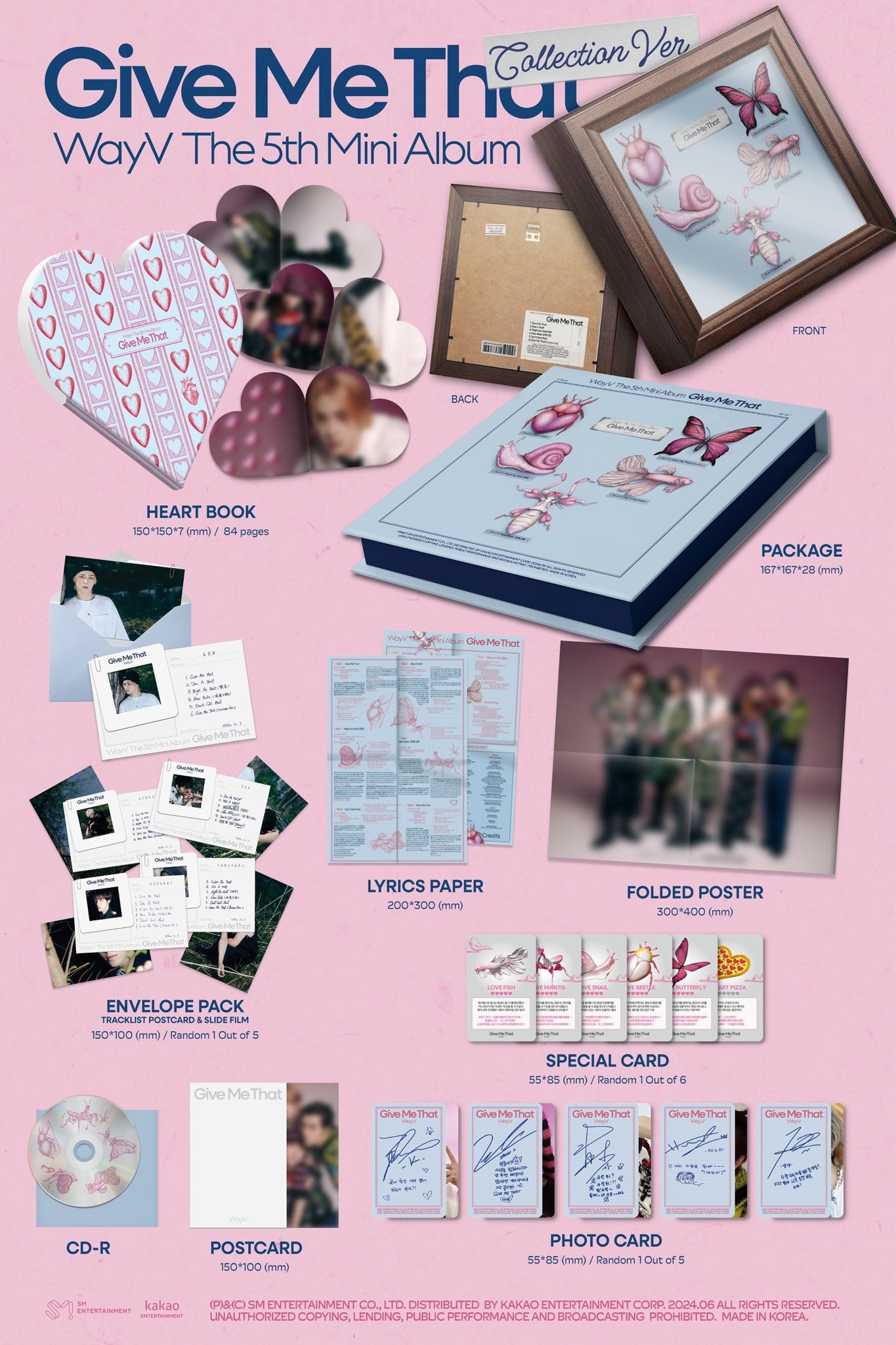 WayV 5th Mini Album Give Me That - Collection Version Inclusions: Package, Heart Book, CD, Lyrics Paper, Postcard, Envelope Pack, Special Card, Photocard