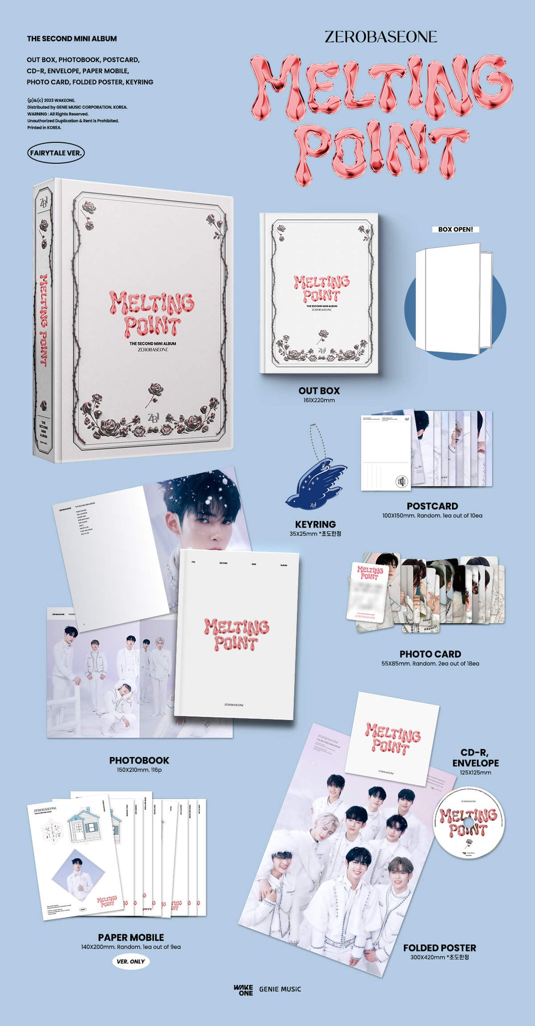 ZEROBASEONE MELTING POINT FAIRYTALE Version Inclusions Out Box Photobook CD Envelope Postcard Photocards Paper Mobile 1st Press Keyring Folded Poster