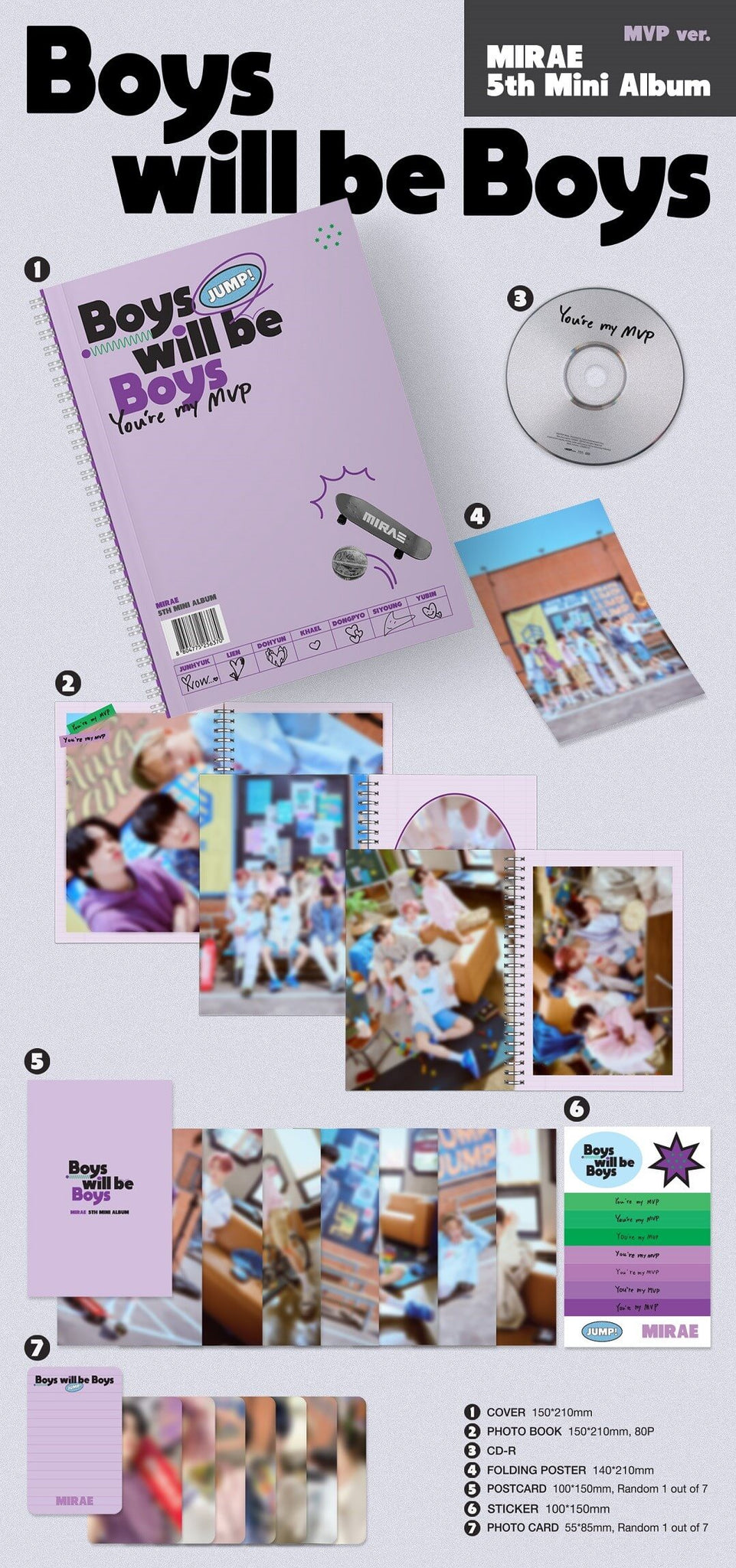 MIRAE Boys will be Boys - MVP Version Inclusions Cover Photobook CD Folding Poster Postcard Sticker Photocard