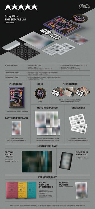 Stray Kids ★★★★★ 5-STAR Limited Edition Inclusions Photobook CD Photocards Cartoon Postcard OOTD Mini Poster Sticker Set Special Folded Poster B-Cut Film Postcard Pre-order Only B-Cut Film Mini Photobook Folded Poster