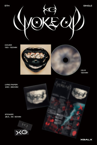 XG 5th Single Album WOKE UP Inclusions: Cover, CD, Lyric Paper, Logo Stickers, Special Code for an online chat with XG, Pre-order Trading Card