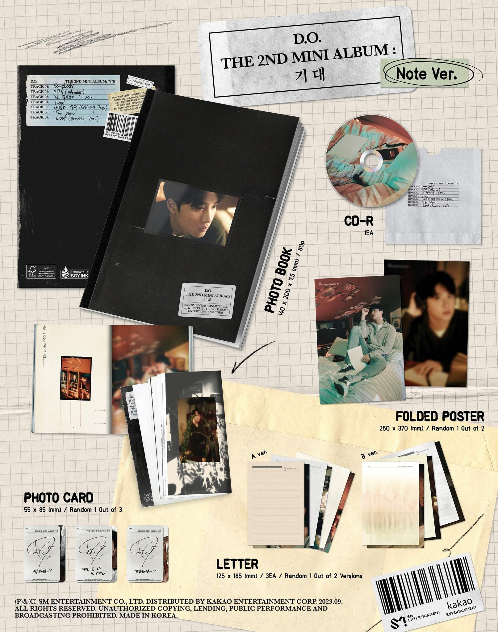 D.O. 2nd Mini Album 기대 Note Version Inclusions Photobook CD Folded Poster Letter Set Photocard