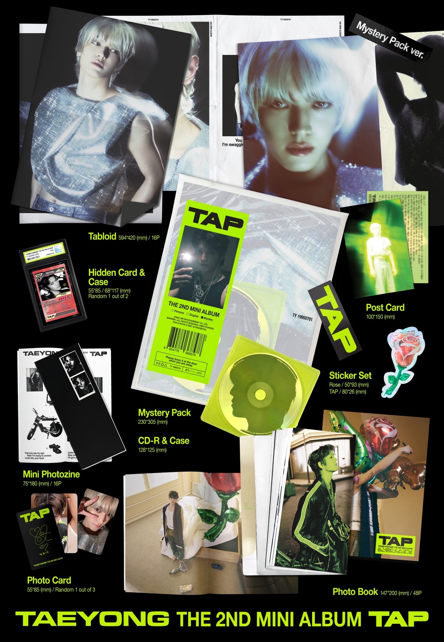 Taeyong (NCT) 2nd Mini Album TAP - Mystery Pack Version Inclusions Mystery Pack Photobook CD & Case Tabloid Mini Photozine Postcard Stickers Hidden Card & Case Photocard
