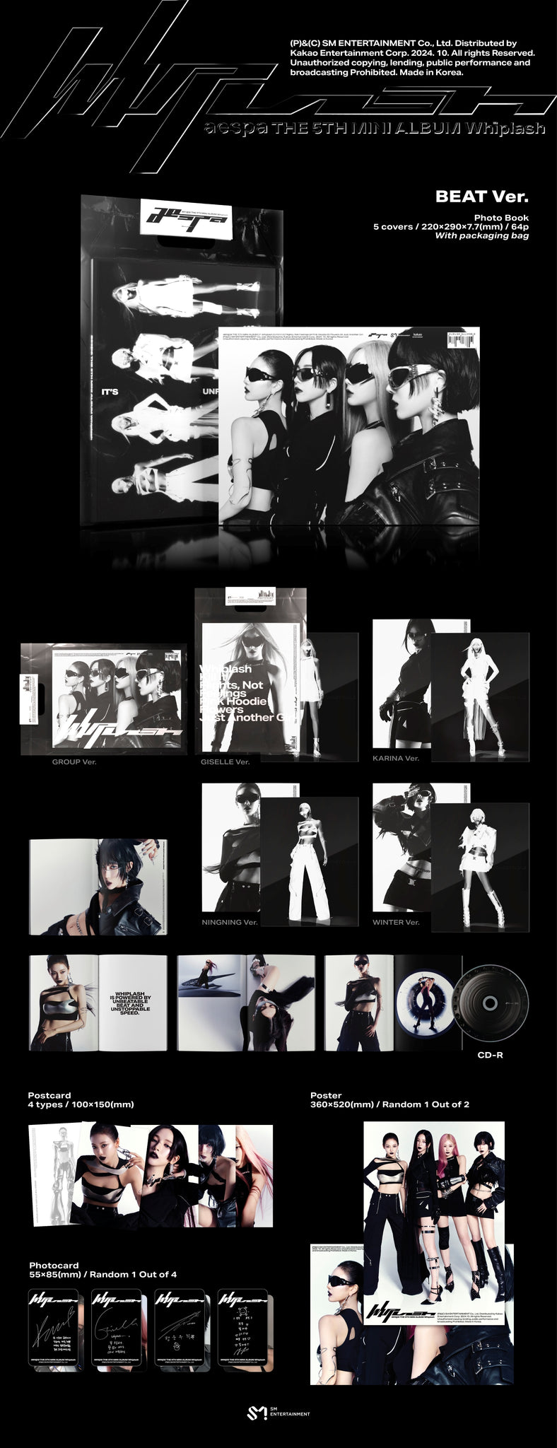 aespa 5th Mini Album Whiplash - BEAT Version Inclusions: Package Bag, Photobook, CD, Postcards, Folded Poster, Photocard