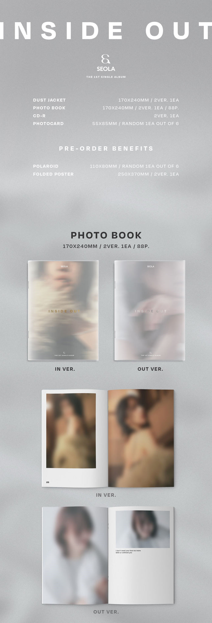 Seola 1st Single Album INSIDE OUT Inclusions Dust Jacket Photobook
