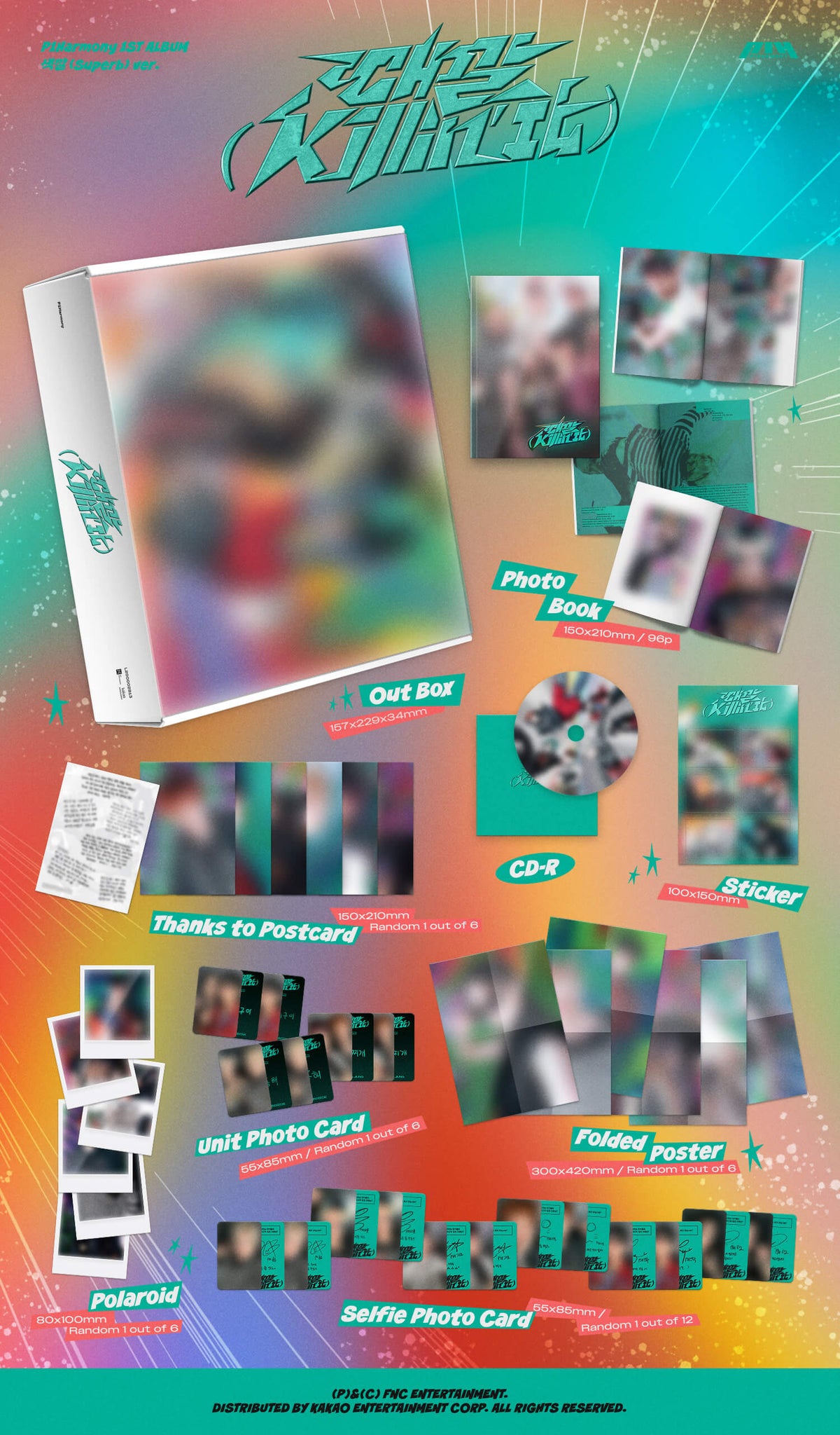 P1Harmony Killin’ It - Superb Version Inclusions Out Box Photobook CD Thanks To Postcard Sticker Polaroid Selfie Photocard Unit Photocard Folded Poster