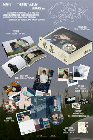 Minho (SHINee) 1st Full Album CALL BACK - Flipbook Version Inclusions: Package Box, Flipbook, Photobook, Mini CDs, Polaroid, Sticker Set, Photocard