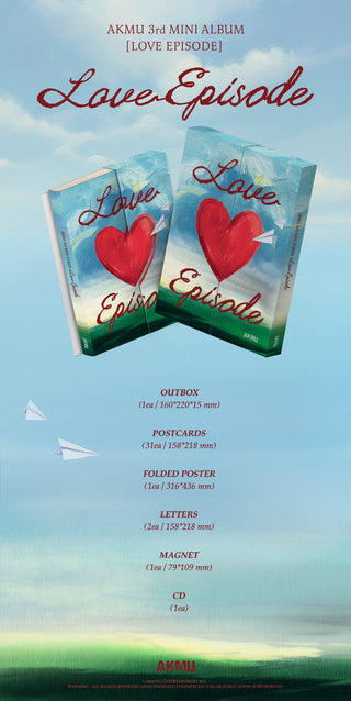 AKMU 3rd Mini Album LOVE EPISODE Inclusions: Out Box, Postcard Set, CD, Folded Poster, Letters, Magnet