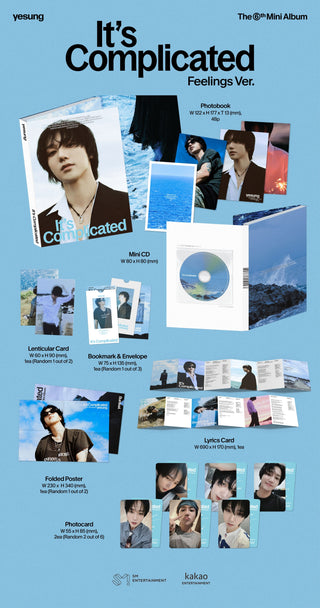 Yesung (Super Junior) 6th Mini Album It's Complicated - Feelings Version Inclusions: Photobook, Mini CD, Folded Poster, Bookmark & Envelope, Lenticular Card, Lyrics Card, Photocards