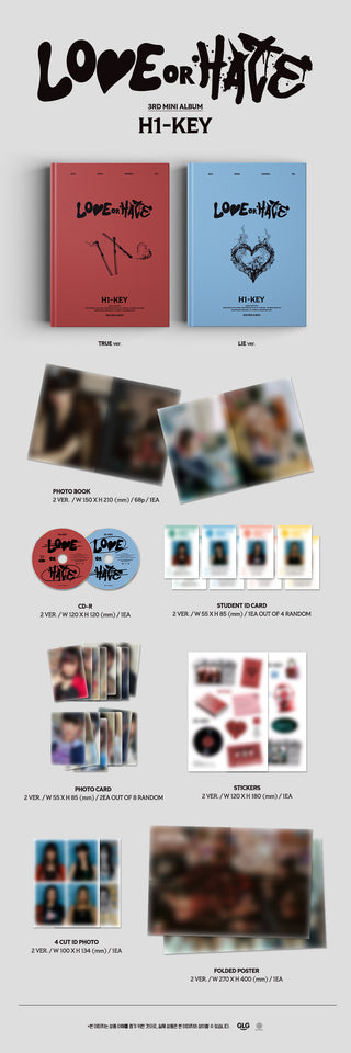 H1-KEY 3rd Mini Album LOVE or HATE Inclusions: Photobook, CD, Student ID Card, Photocards, Stickers, 4Cut ID Photo, Folded Poster