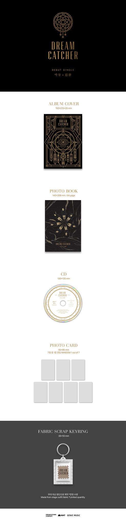 Dreamcatcher Debut Single Album Nightmare (Reissue) Inclusions: Album Cover, Photobook, CD, Photocard, 1st Press Only Fabric Scrap Keyring