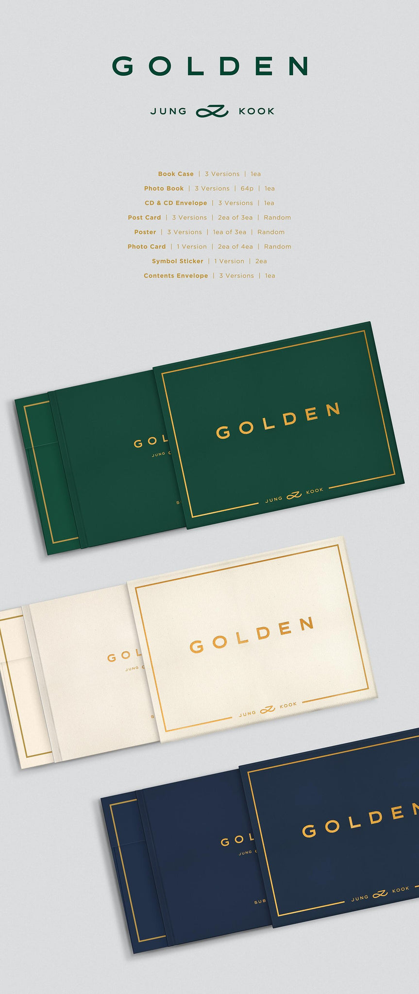 Jung Kook Solo Album GOLDEN - SHINE / SOLID / SUBSTANCE Version Inclusions