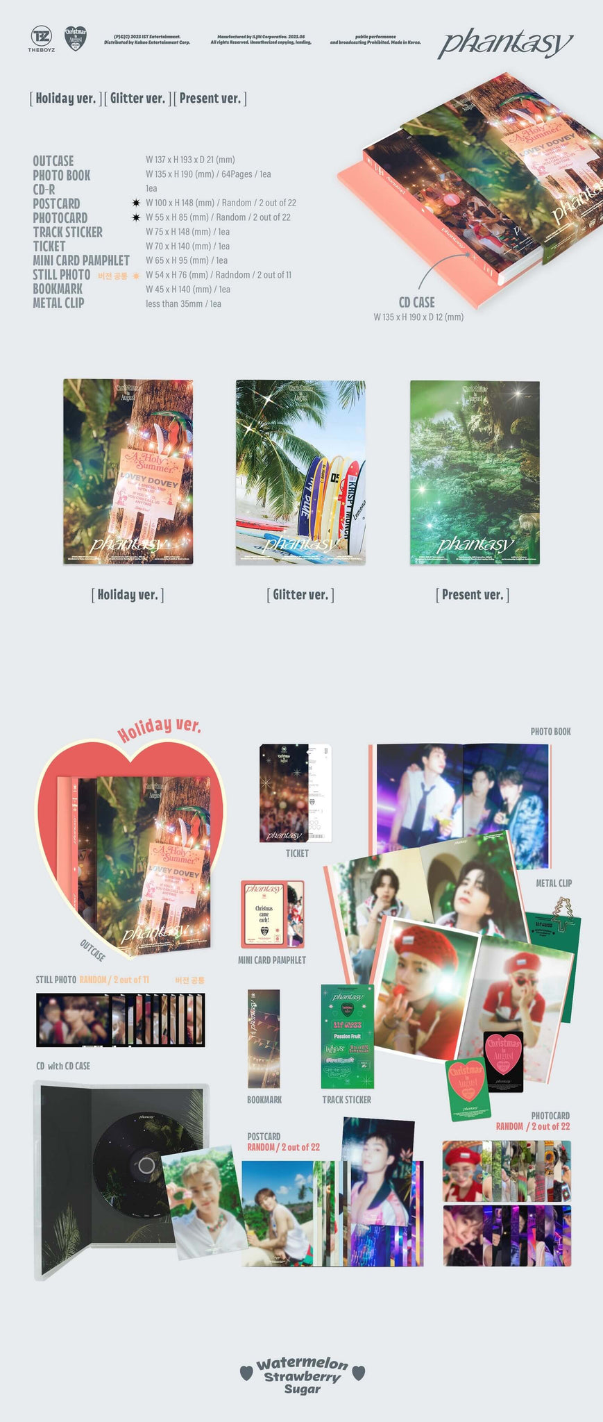  THE BOYZ PHANTASY Pt.1 Christmas In August - Holiday Version Inclusions Out Case CD Still Photos Photocards Ticket Mini Card Pamphlet Bookmark Photobook Track Sticker Postcard Metal Clip