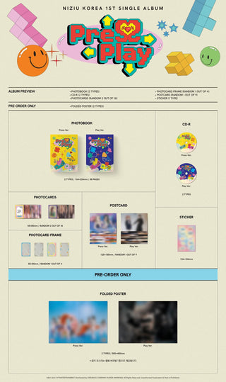NiziU 1st Korean Single Album Press Play Inclusions Photobook CD Sticker Photocards Photocard Frame Postcard Pre-order Folded Poster