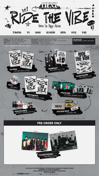 NEXZ 1st Korean Single Album Ride the Vibe - Ride / Vibe Version Inclusions: Out Box, Photobook, Pamphlet, CD, Photocards, Postcard, Club Poster, Sticker Pack, Pre-order Folded Poster