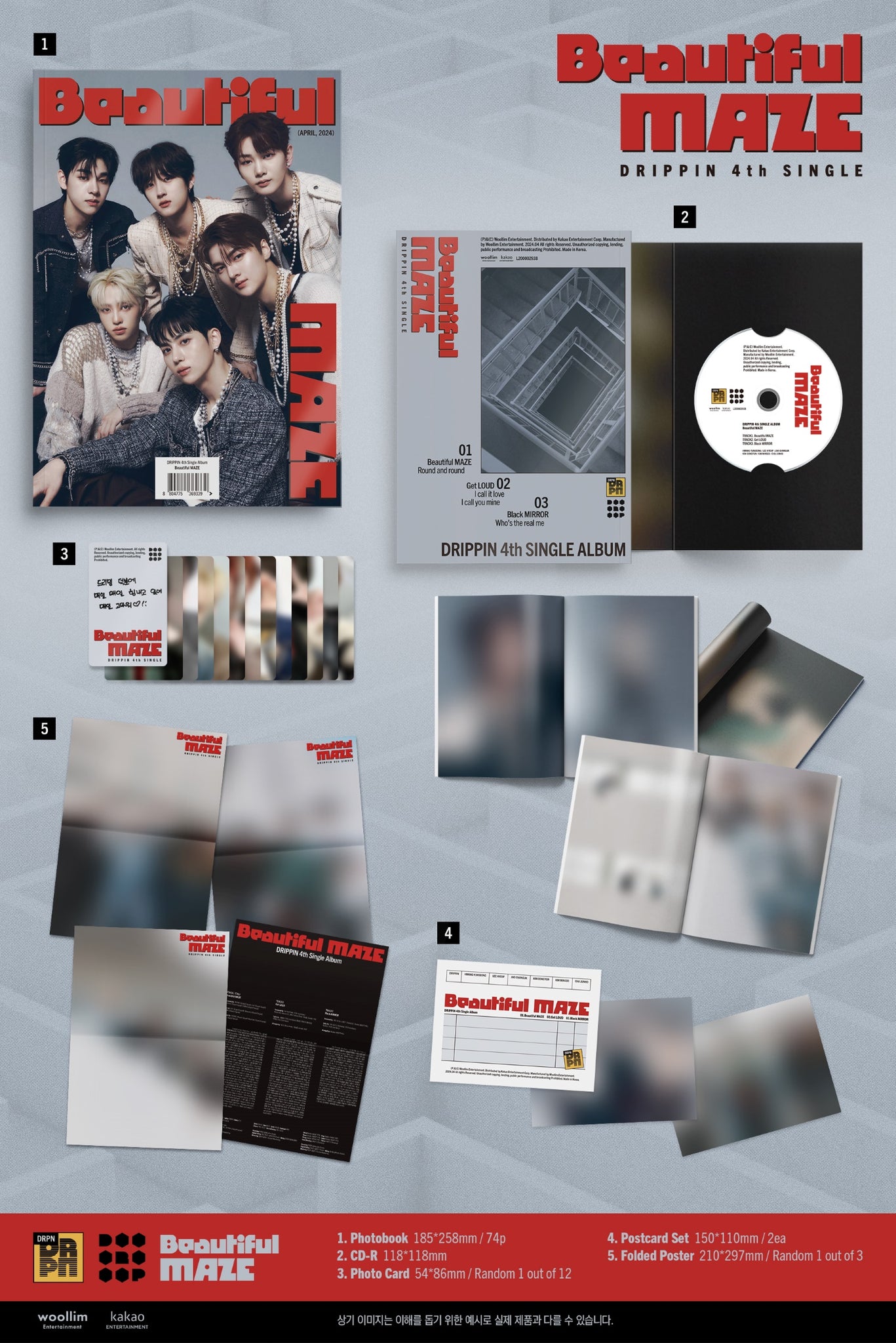 DRIPPIN 4th Single Album Beautiful MAZE Inclusions: Photobook, CD, Photocard, Postcard Set, Folded Poster