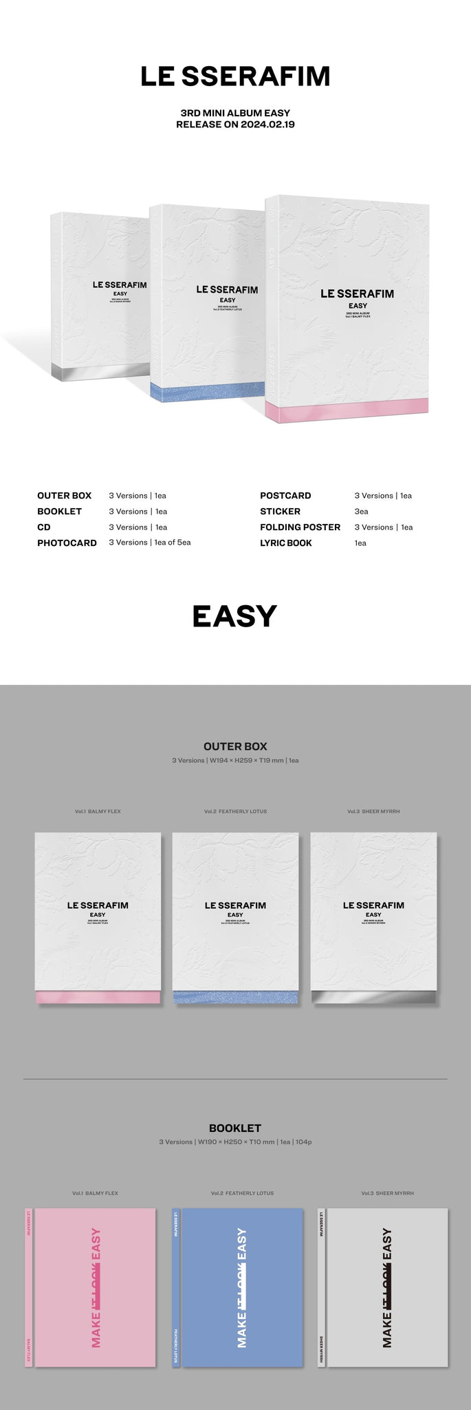 LE SSERAFIM 3rd Mini Album EASY Inclusions Outer Box Booklet