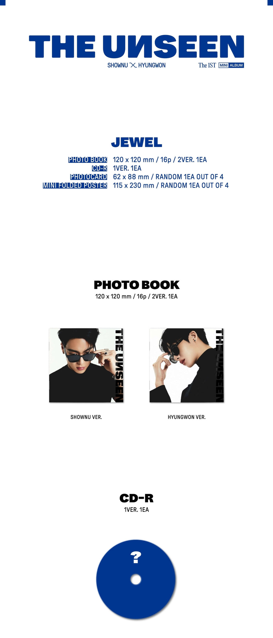 Shownu X Hyungwon 1st Mini Album THE UNSEEN (Jewel Ver.) Inclusions Photobook CD