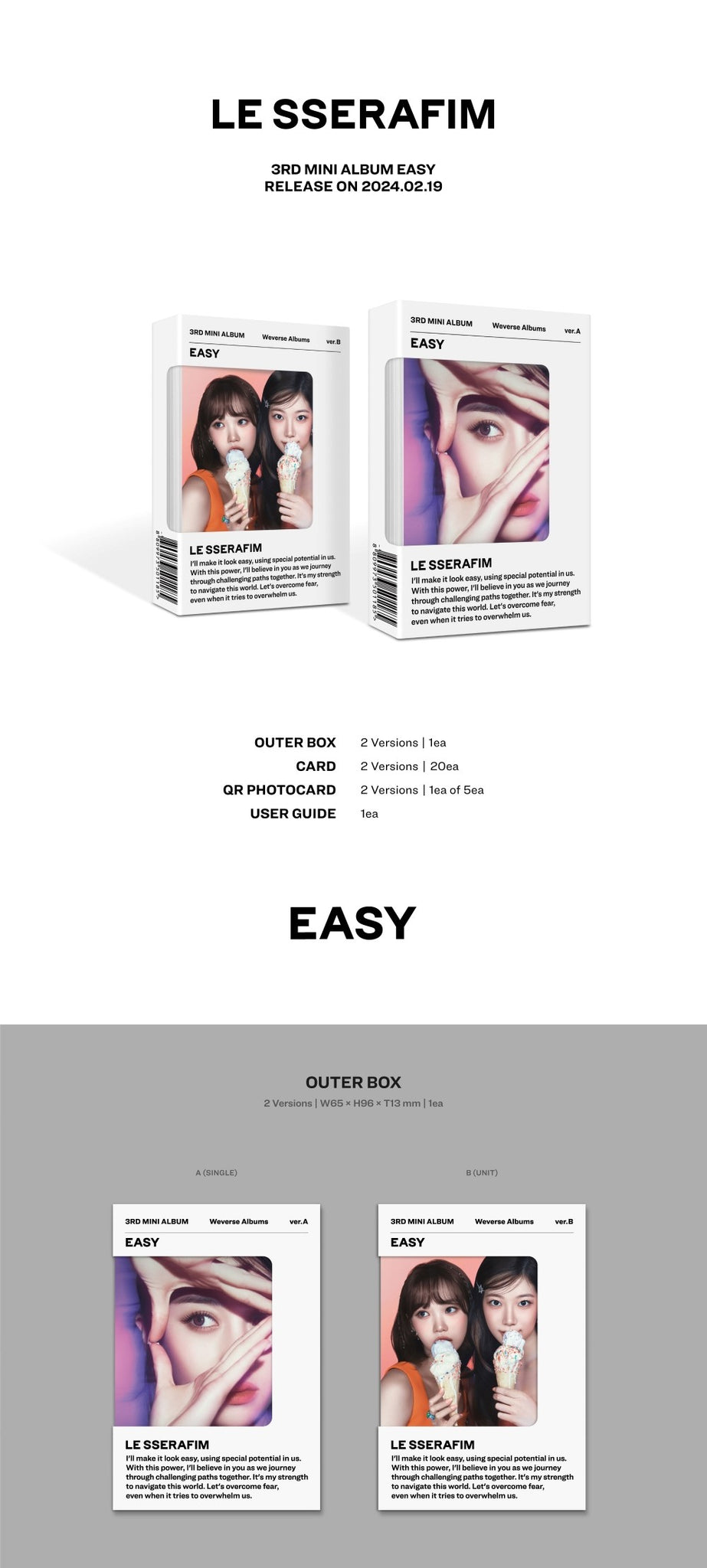 LE SSERAFIM 3rd Mini Album EASY - Weverse Albums Version Inclusions Outer Box