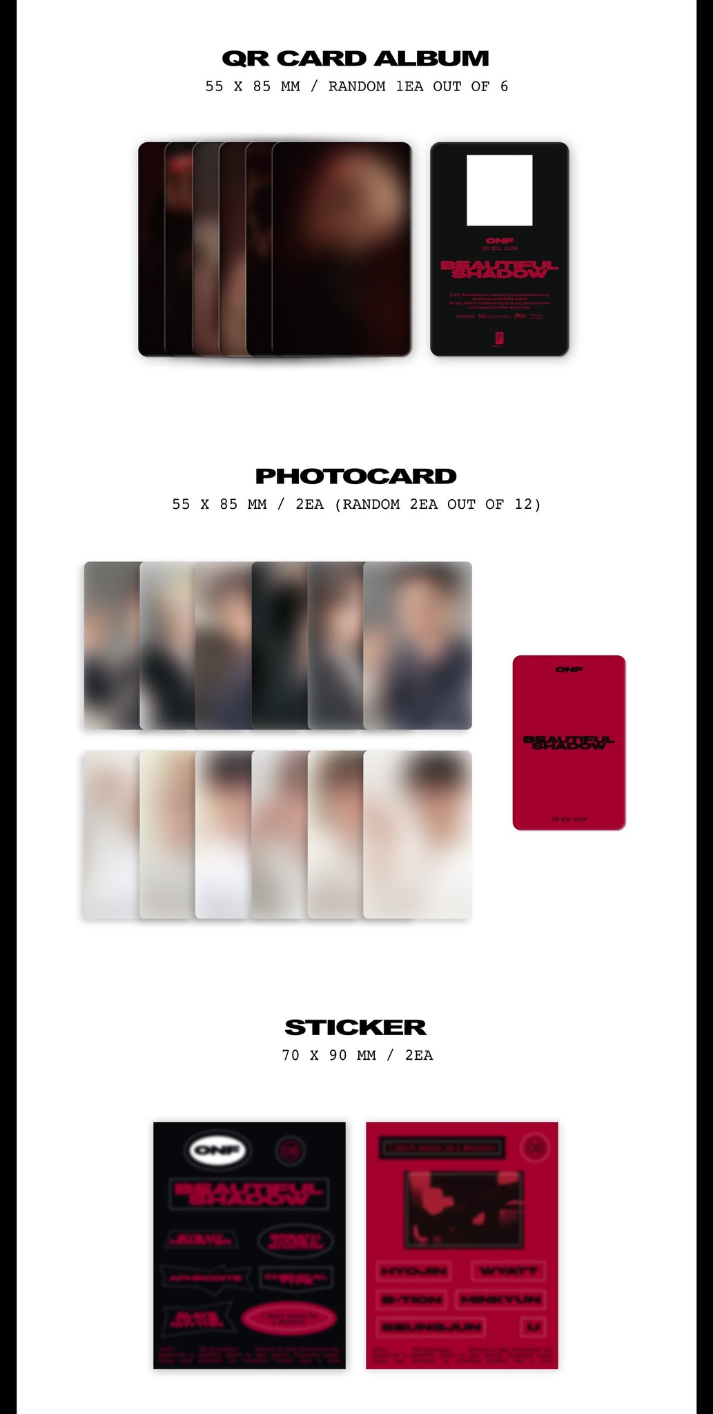 ONF 8th Mini Album BEAUTIFUL SHADOW - POCA Version Inclusions: QR Card Album, Photocards, Sticker