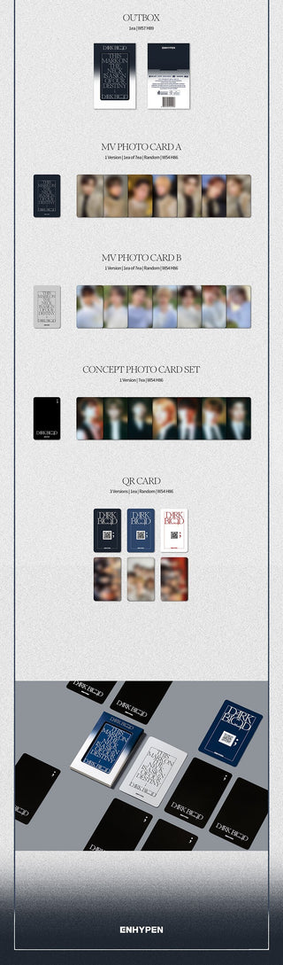 ENHYPEN DARK BLOOD - Weverse Albums Version Inclusions Out Box MV Photocard A MV Photocard B Concept Photocard Set QR Card 