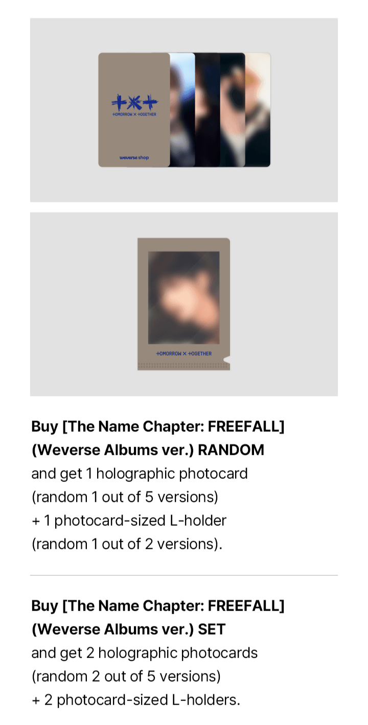 TXT 3rd Full Album The Name Chapter: FREEFALL Weverse Albums Version Weverse Pre-order Holographic Photocard L-Holder
