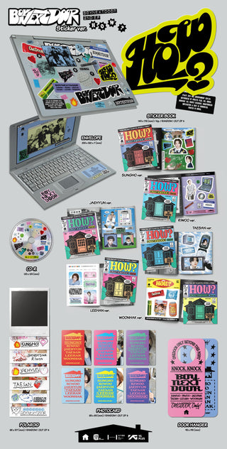 BOYNEXTDOOR 2nd EP Album HOW? - Sticker Version Inclusions: Envelope, Sticker Book, CD, Polaroid, Photocard, Door Hanger