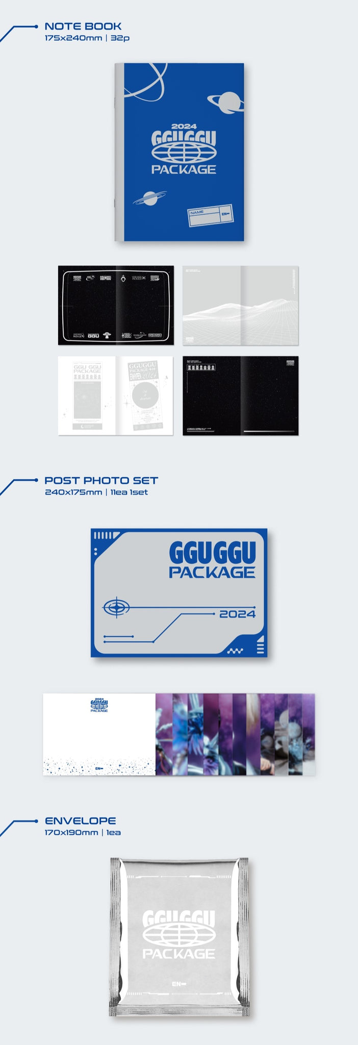 ENHYPEN 2024 GGU GGU PACKAGE Inclusions Notebook Post Photo Set Envelope