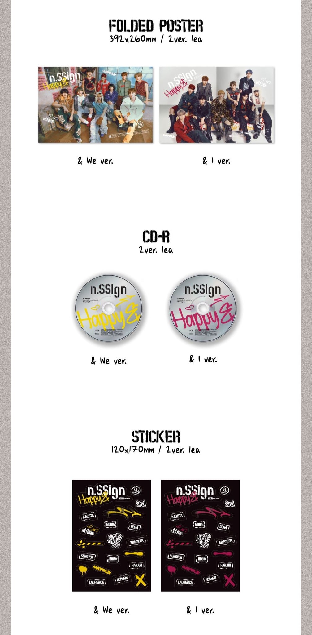n.SSign 2nd Mini Album Happy & Inclusions Folded Poster CD Sticker