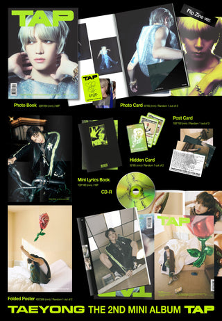 Taeyong (NCT) 2nd Mini Album TAP - Flip Zine Version Inclusions Photobook Mini Lyrics Book CD Folded Poster Postcard Hidden Card Photocard