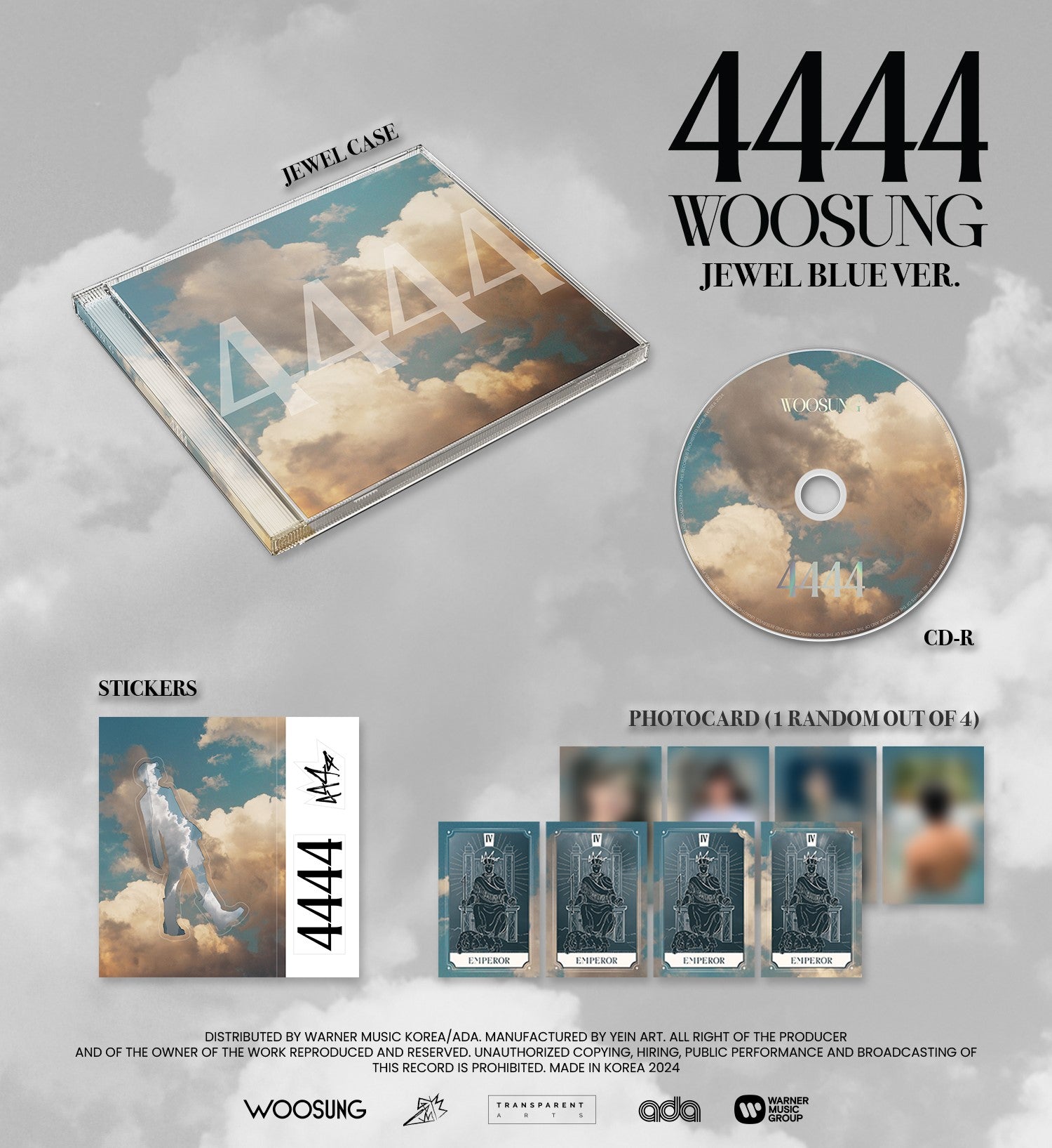 Woosung (The Rose) 2nd Full Album 4444 - Jewel Version Inclusions: Jewel Case, CD, Photocard, Stickers