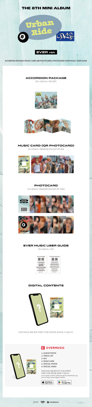 DKB 8th Mini Album Urban Ride - EVER MUSIC Album Version Inclusions: Accordion Package, Music Card (QR Photocard), Photocards, EVER MUSIC User Guide