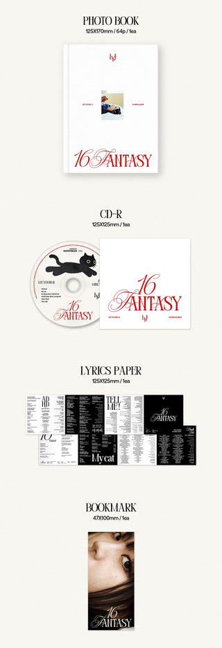 Lee Young Ji 1st Mini Album 16 Fantasy - Photobook Version Inclusions: Photobook, CD & Envelope, Lyrics Paper, Bookmark