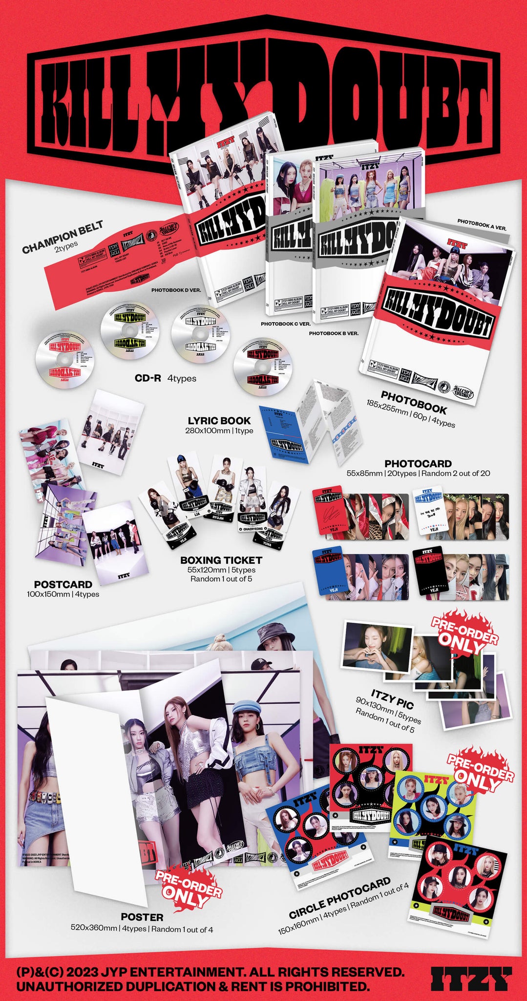 ITZY KILL MY DOUBT (Standard Edition) Inclusions Photobook Champion Belt CD Lyric Book Postcard Boxing Ticket Photocards Pre-order Only ITZY Pic Circle Photocard Poster