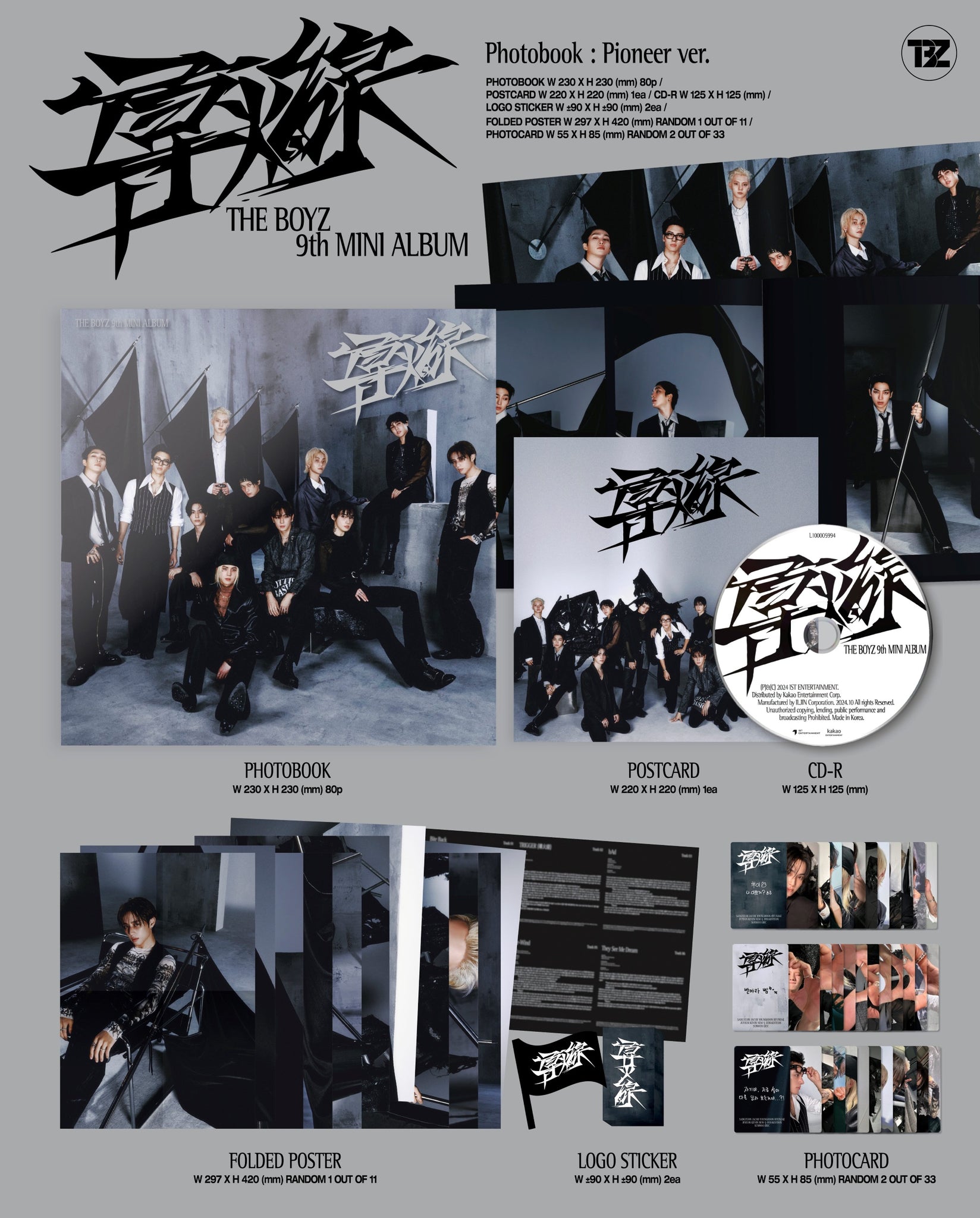 THE BOYZ 9th Mini Album 導火線 (도화선) (Photobook Ver.) - Pioneer Version Inclusions: Photobook, CD, Logo Stickers, Postcard, Folded Poster, Photocards