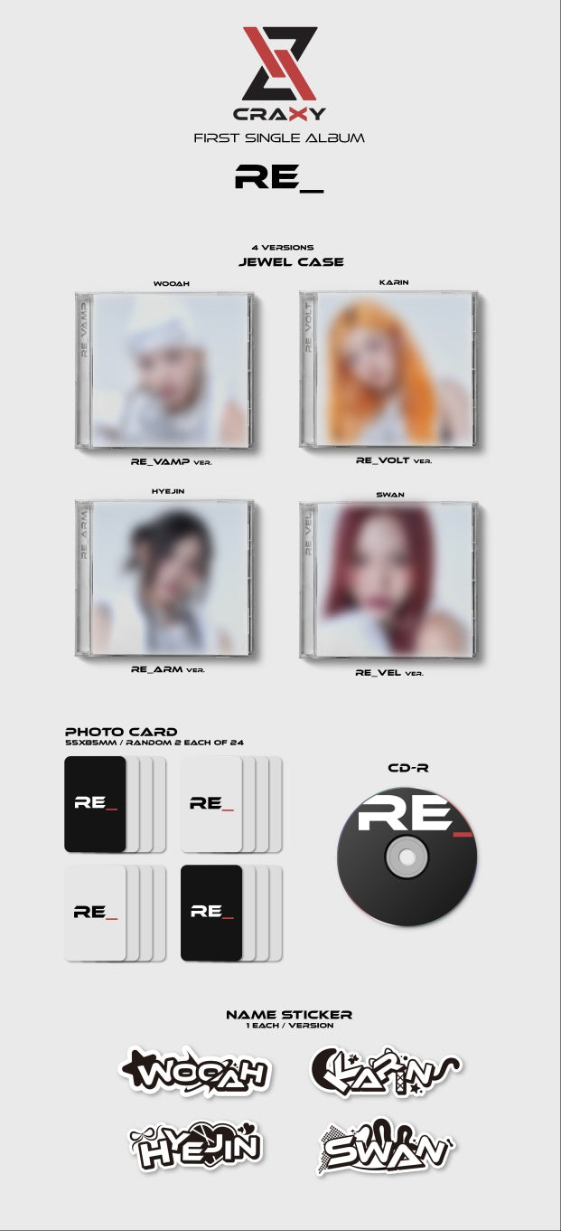 CRAXY 1st Single Album RE_ - Jewel Version Inclusions: Jewel Case, CD, Photocards, Name Sticker