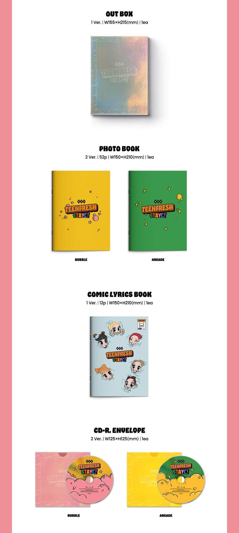 STAYC 3rd Mini Album TEENFRESH Inclusions Out Box Photobook Comic Lyrics Book CD + Envelope