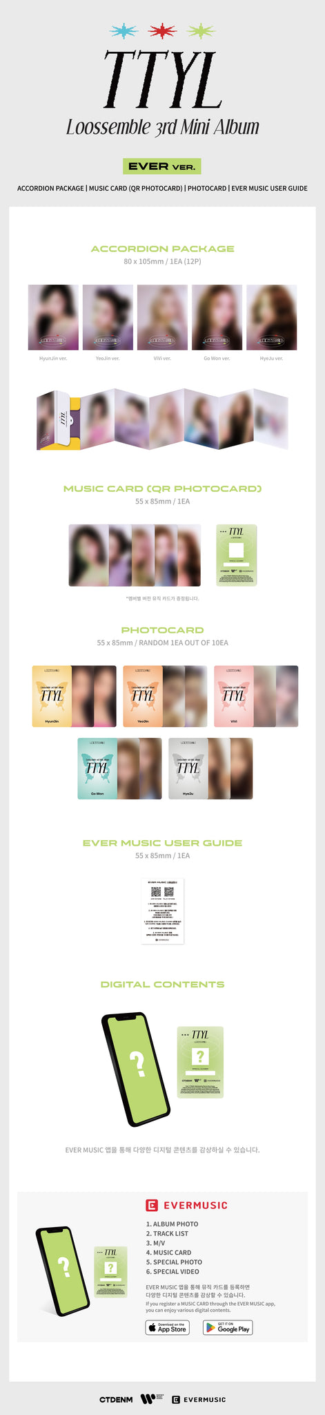 Loossemble 3rd Mini Album TTYL - EVER MUSIC Album Version Inclusions: Accordion Package, Music Card (QR Photocard), Photocard, EVER MUSIC User Guide