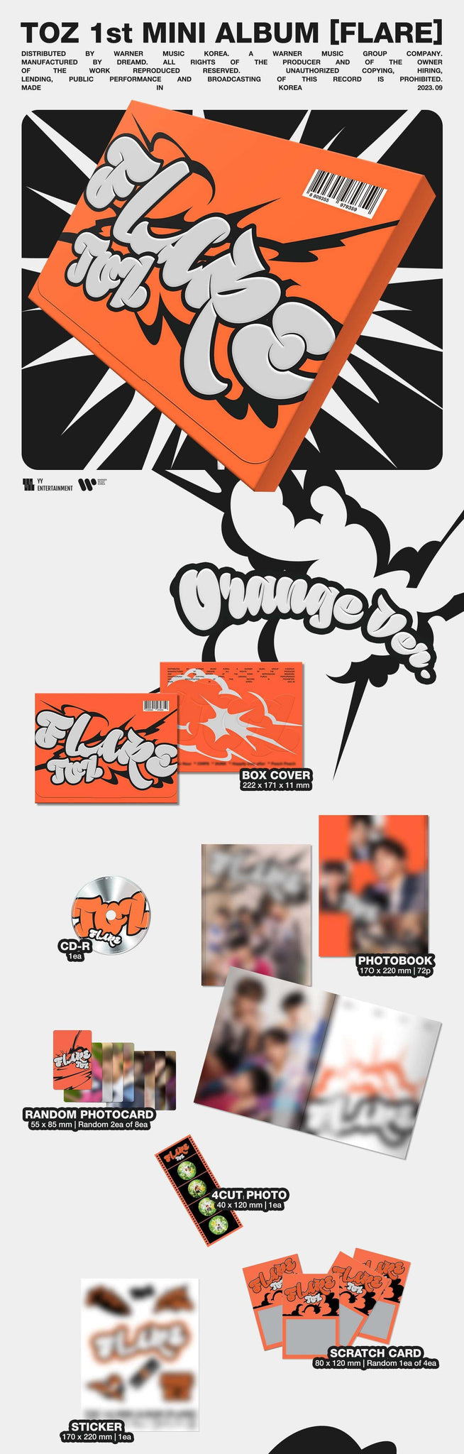 TOZ FLARE Orange Version Inclusions Box Cover Photobook CD Photocards 4Cut Photo Sticker Scratch Card