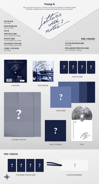 Young K Letters with notes Digipack Version Inclusions Package Photobook CD Photocard Postcard Folding Poster Lyric Sticker Pre-order Only Clear Bookmark Polaroid Photocard
