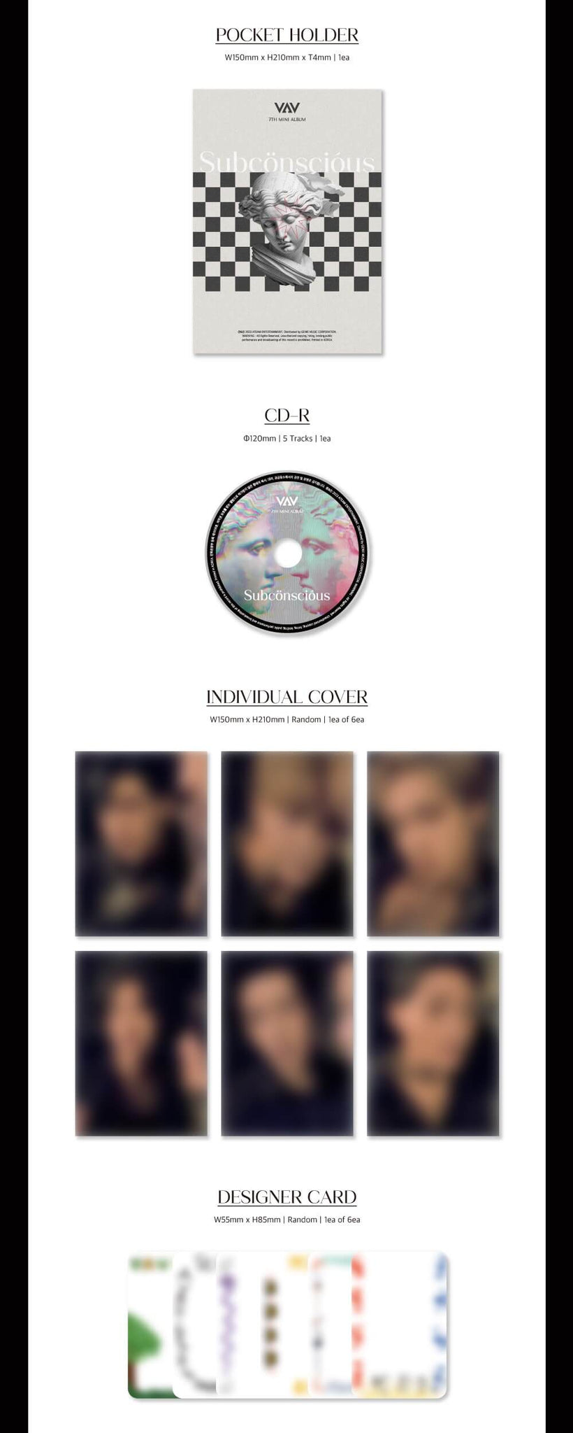 VAV 7th Mini Album Subconscious Inclusions Pocket Holder CD Individual Cover Desiger Card