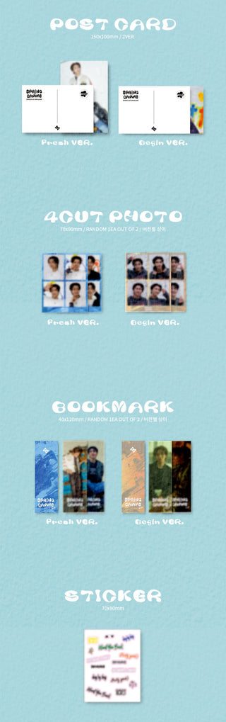 SEVENUS 1st Mini Album SPRING CANVAS Inclusions Postcard, 4Cut Photo, Bookmark, Sticker