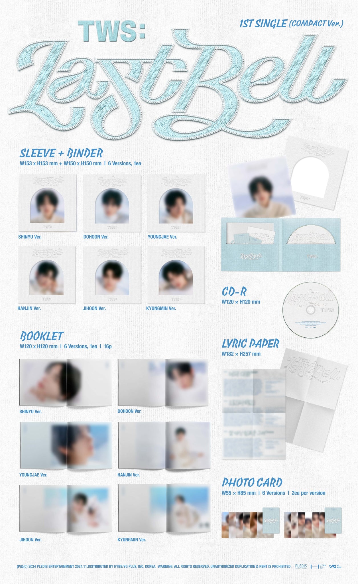 TWS 1st Single Album Last Bell - COMPACT Version Inclusions: Sleeve & Binder, Booklet, CD, Lyric Paper, Photocard