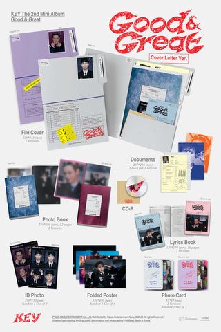 Key Good & Great Cover Letter Ver. Inclusions File Cover Photobook Documents CD Lyrics Book ID Photo Folded Poster Photocard