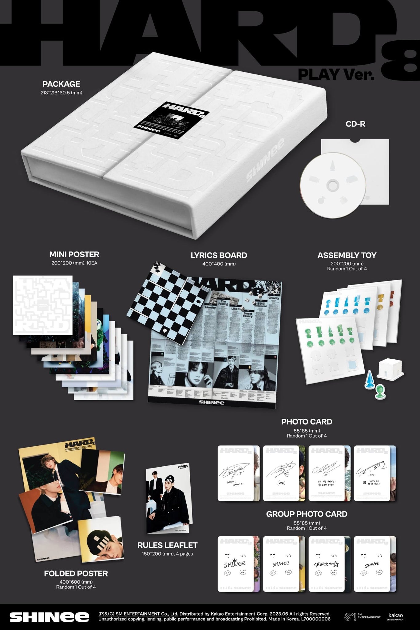 SHINee HARD (Package Ver.) - PLAY Version Inclusions Package CD Mini Poster Lyrics Poster Rules Leaflet Assemble Toy Photocard Group Photocard Folded Poster 