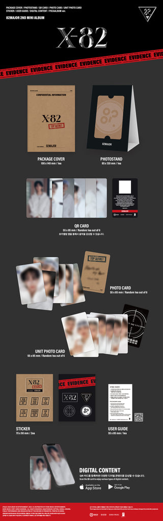 82MAJOR 2nd Mini Album X-82 - POCA Version Inclusions: Package Cover, Photo Stand, QR Card, Photocard, Unit Photocard, Stickers, User Guide