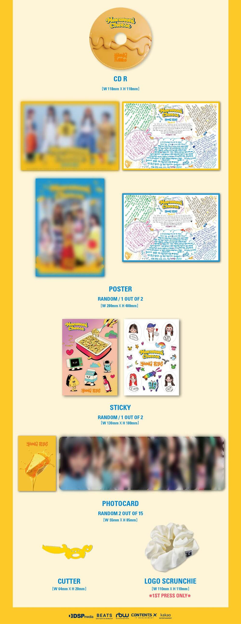 YOUNG POSSE 1st EP Album MACARONI CHEESE Inclusions CD Folded Poster Sticker Photocards Cutter Pre-order Logo Scrunchie